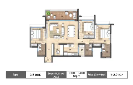 3.5 BHK 1300 - 1400 SqFt