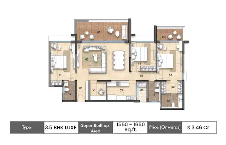 3.5 BHK 1550 - 1650 SqFt